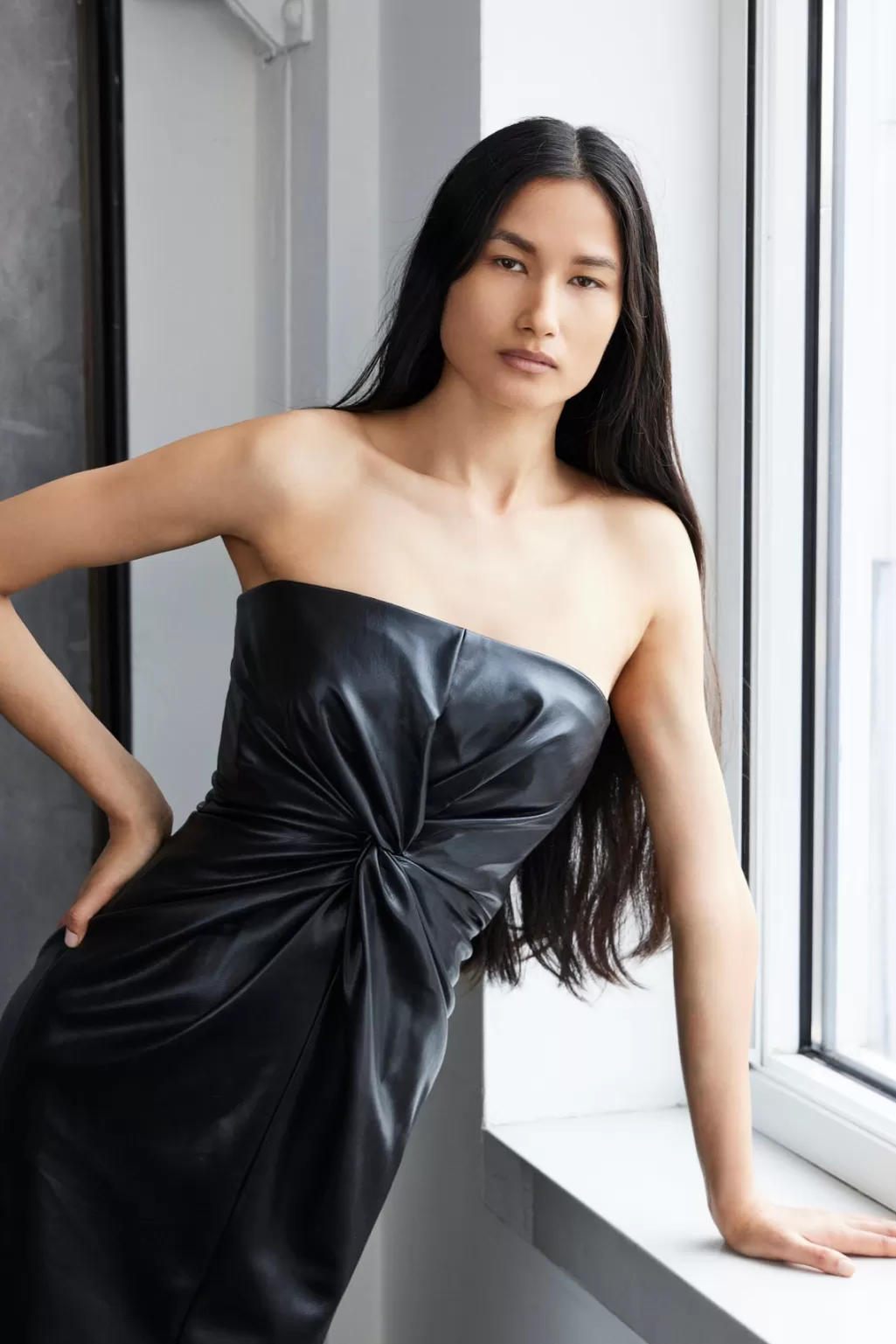 Cinq à Sept Vegan Leather Strapless Mckenna Dress